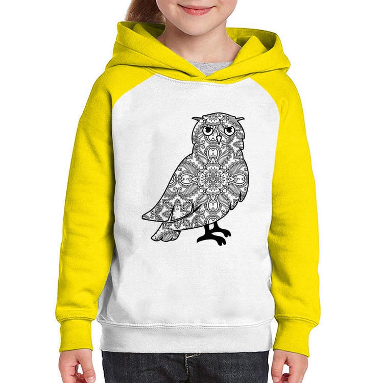 Moletom Infantil Coruja Mandala - Branco/Amarelo