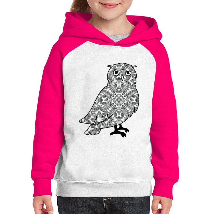 Moletom Infantil Coruja Mandala - Branco/Rosa