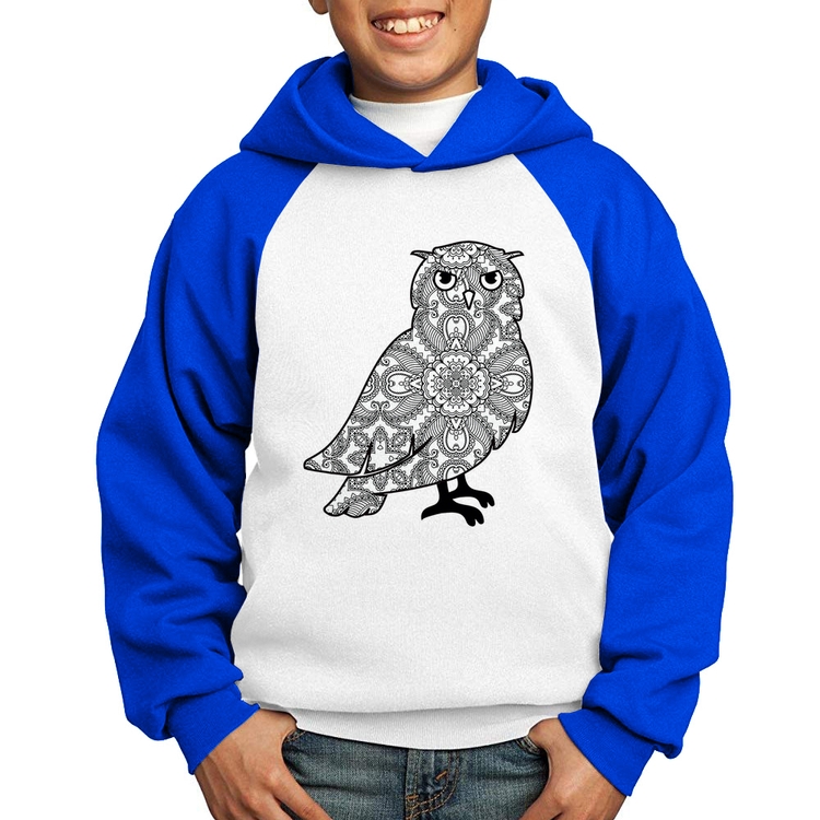 Moletom Infantil Coruja Mandala - Branco/Azul