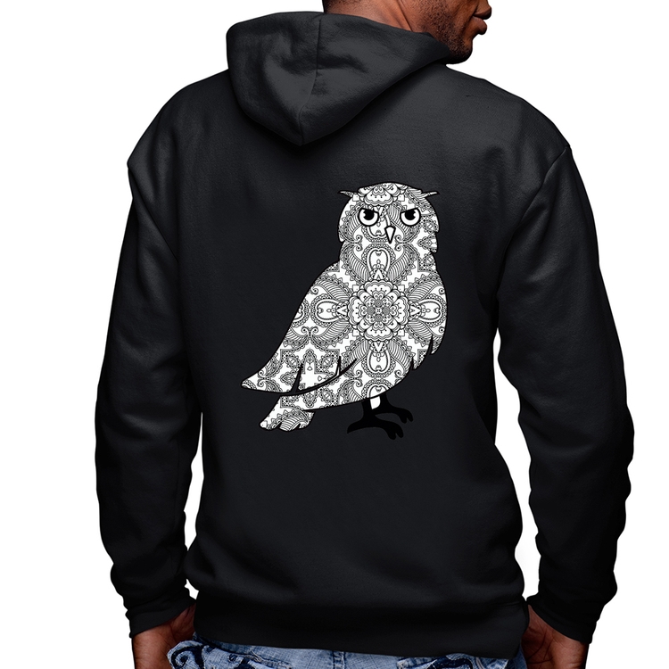 Blusa Moletom Coruja Mandala Masculina com Capuz e Zíper