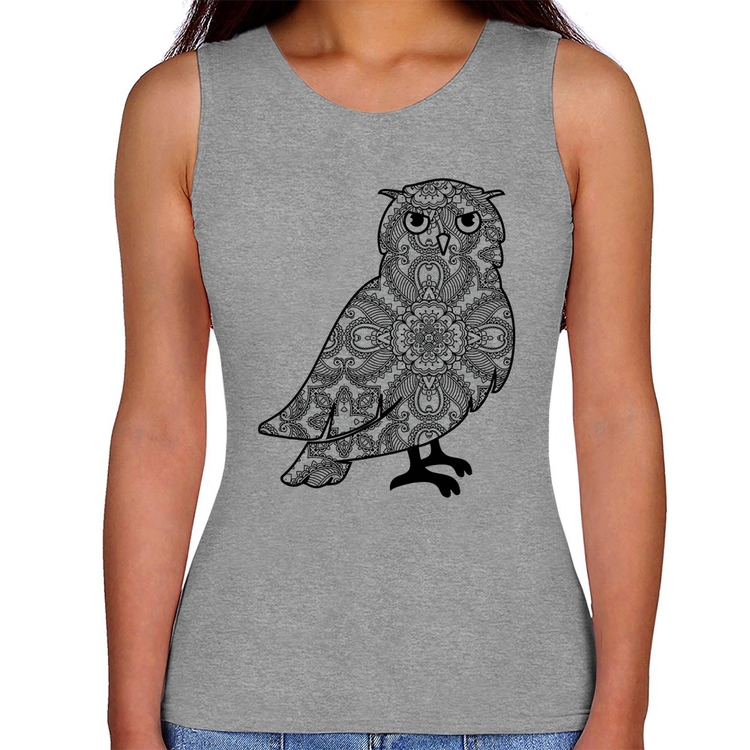Regata Feminina Coruja Mandala - Cinza