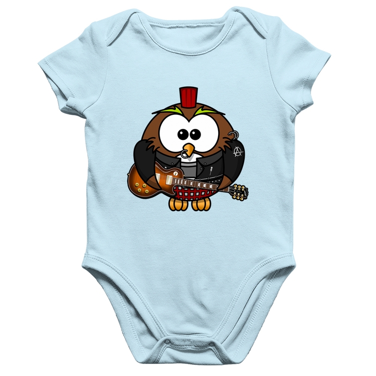 Body Bebê Algodão Coruja Rock Guitarra - Azul Bebê