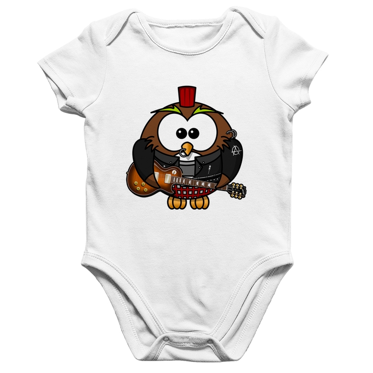Body Bebê Algodão Coruja Rock Guitarra - Branco
