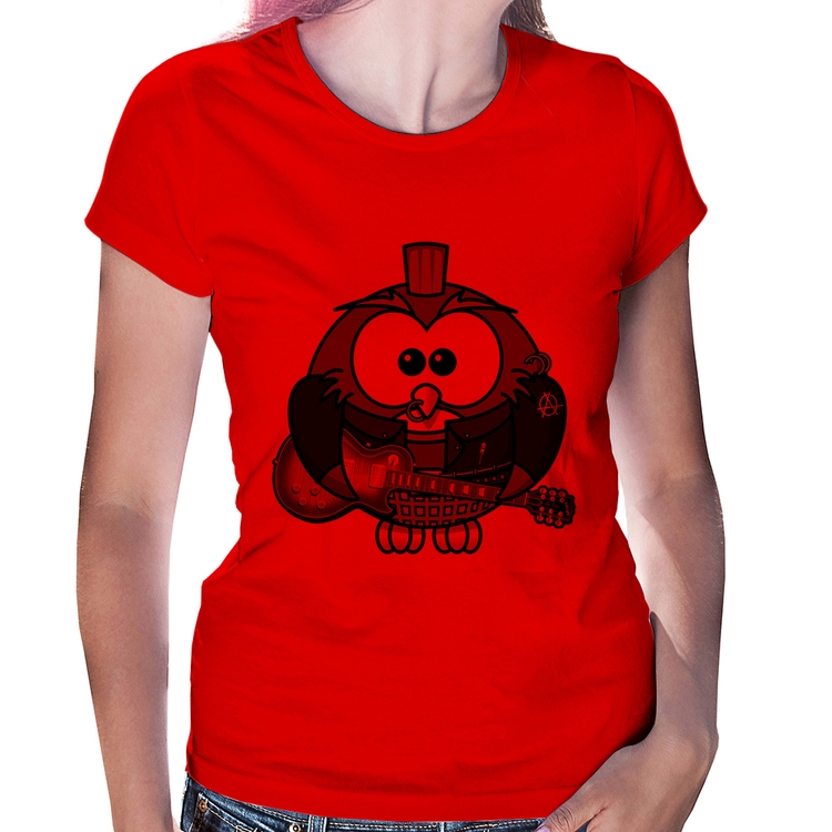 Baby Look Coruja Rock Guitarra - Vermelha