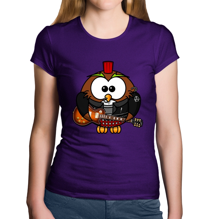 Baby Look Algodão Coruja Rock Guitarra - Roxa