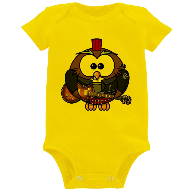 Body Bebê Coruja Rock Guitarra - Amarelo