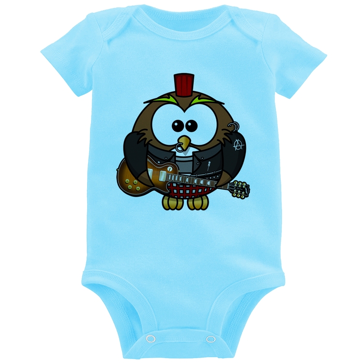 Body Bebê Coruja Rock Guitarra - Azul Bebê