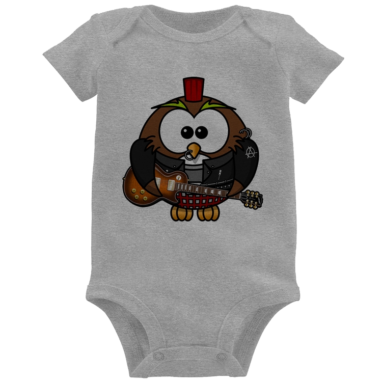 Body Bebê Coruja Rock Guitarra - Cinza