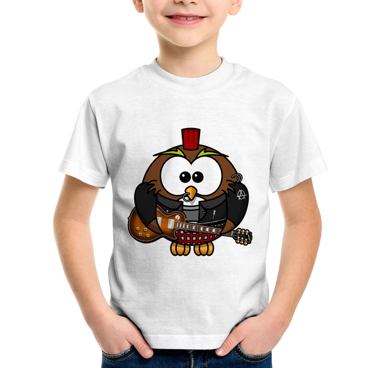 Camiseta Infantil Coruja Rock Guitarra