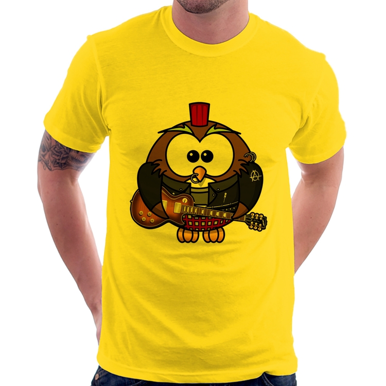 Camiseta Coruja Rock Guitarra - Amarela