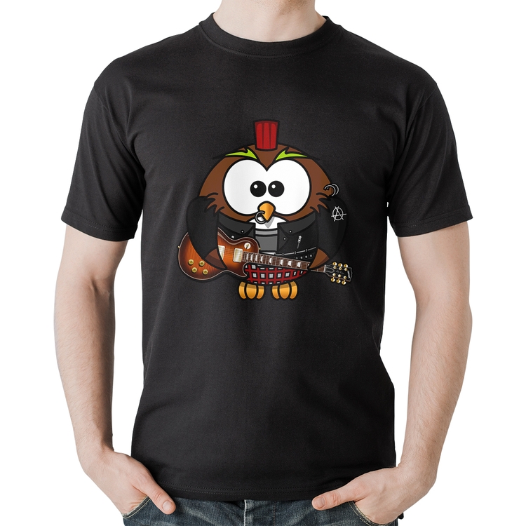 Camiseta Algodão Coruja Rock Guitarra