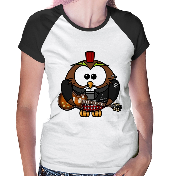 Baby Look Raglan Coruja Rock Guitarra