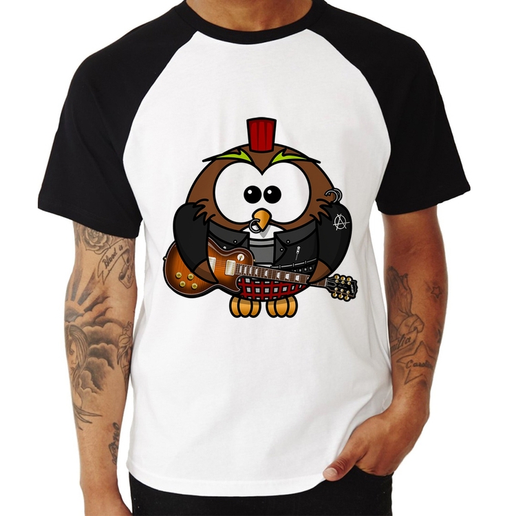 Camiseta Raglan Coruja Rock Guitarra