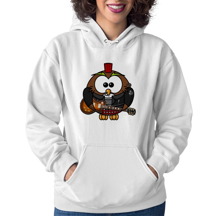 Moletom Feminino Coruja Rock Guitarra - Branco