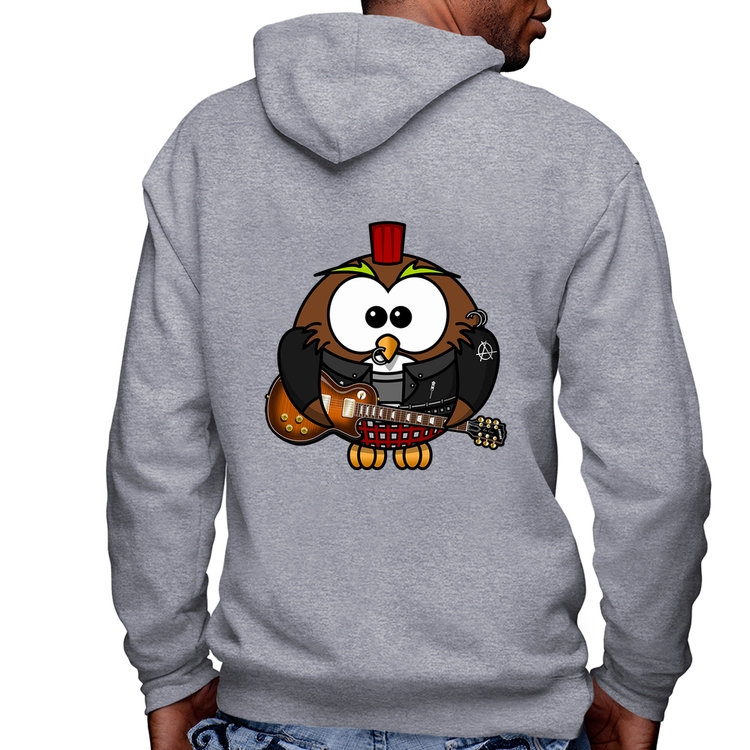 Blusa Moletom Coruja Rock Guitarra Masculina com Capuz e Zíper - Mescla