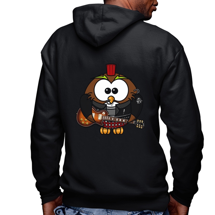 Blusa Moletom Coruja Rock Guitarra Masculina com Capuz e Zíper