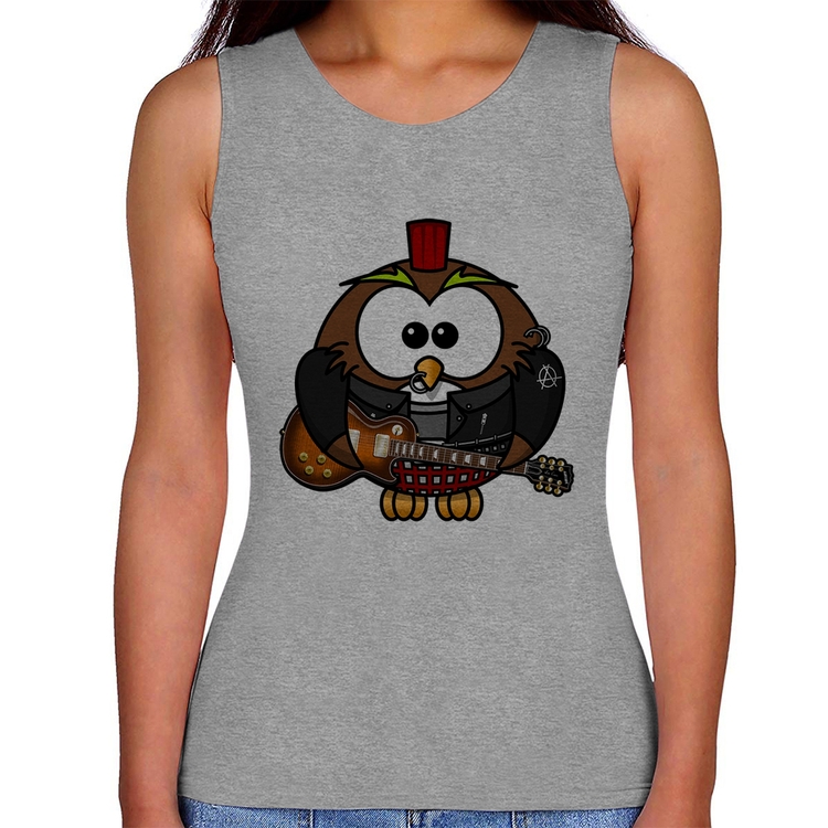 Regata Feminina Coruja Rock Guitarra - Cinza