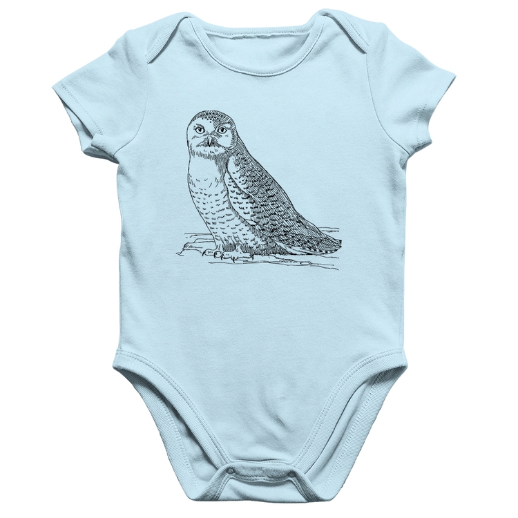 Body Bebê Algodão Coruja Traços - Azul Bebê