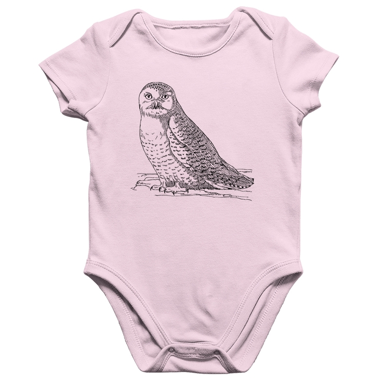 Body Bebê Algodão Coruja Traços - Rosa Bebê