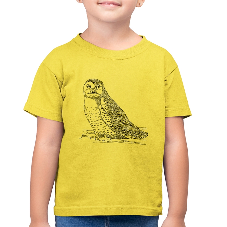 Camiseta Algodão Infantil Coruja Traços - Amarelo Canário