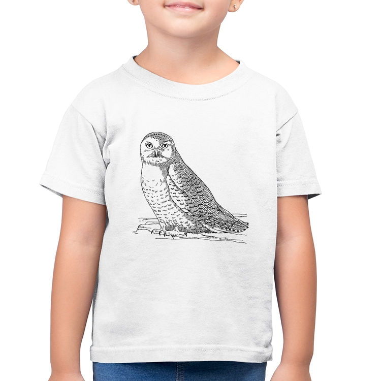 Camiseta Algodão Infantil Coruja Traços - Branca