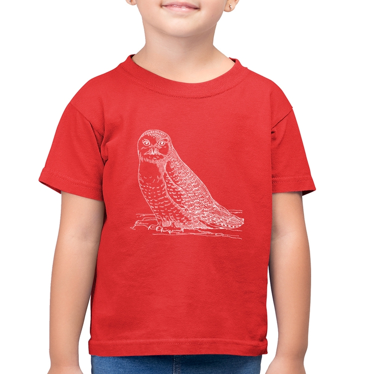 Camiseta Algodão Infantil Coruja Traços - Vermelha