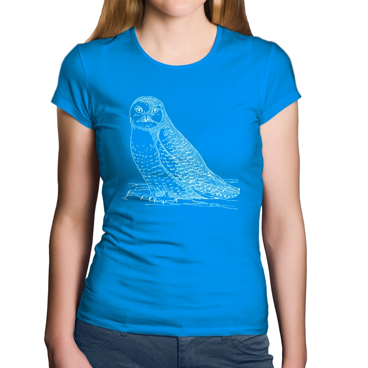 Baby Look Algodão Coruja Traços - Azul