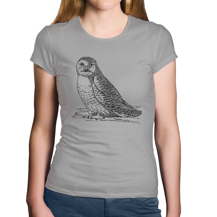 Baby Look Algodão Coruja Traços - Cinza