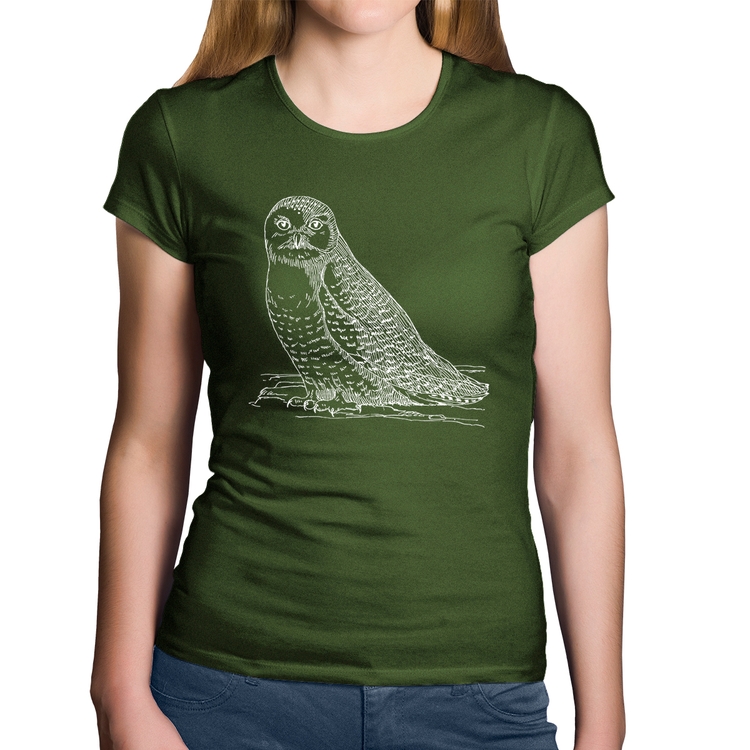 Baby Look Algodão Coruja Traços - Musgo