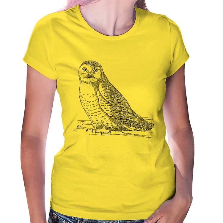 Baby Look Coruja Traços - Amarela