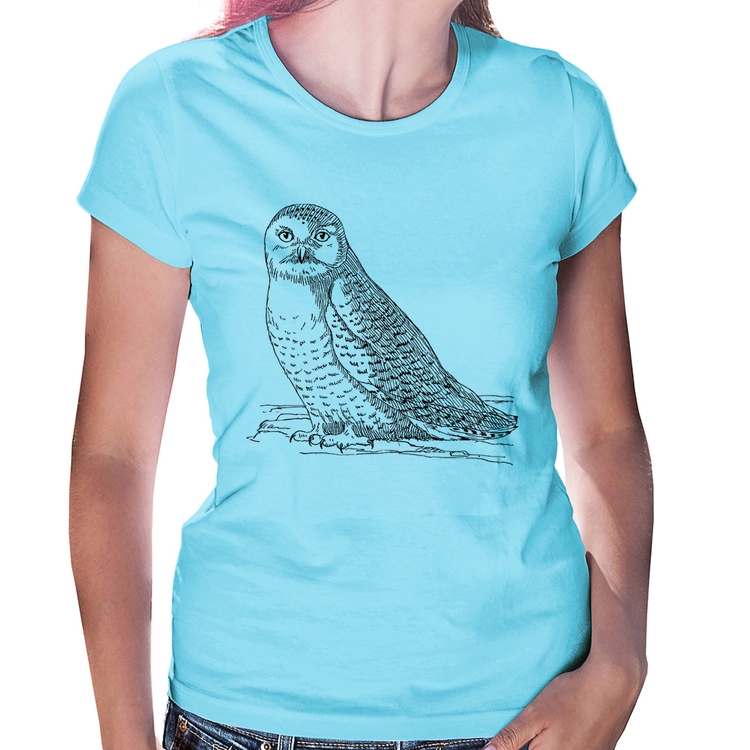 Baby Look Coruja Traços - Azul Bebê