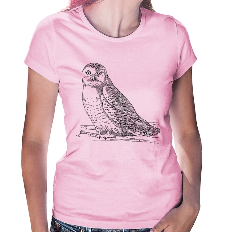 Baby Look Coruja Traços - Rosa Bebê