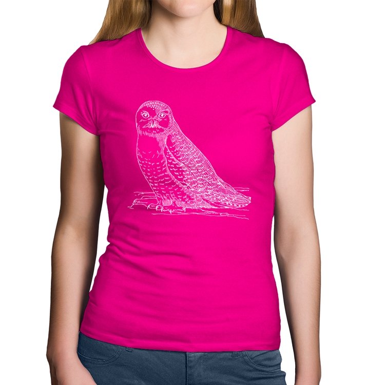 Baby Look Algodão Coruja Traços - Rosa