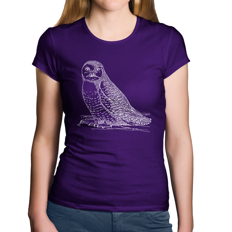 Baby Look Algodão Coruja Traços - Roxa