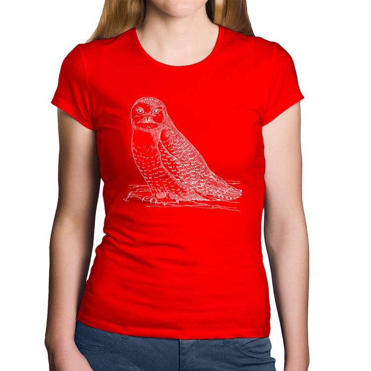 Baby Look Algodão Coruja Traços - Vermelha