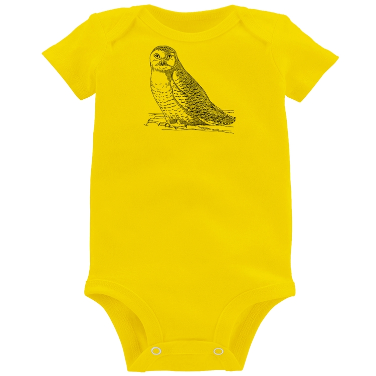 Body Bebê Coruja Traços - Amarelo