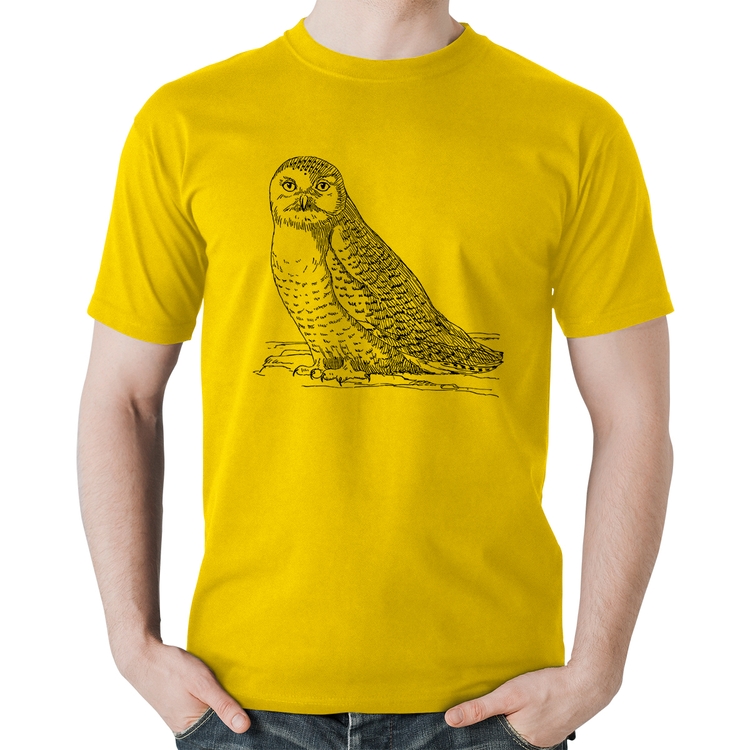Camiseta Algodão Coruja Traços - Amarela