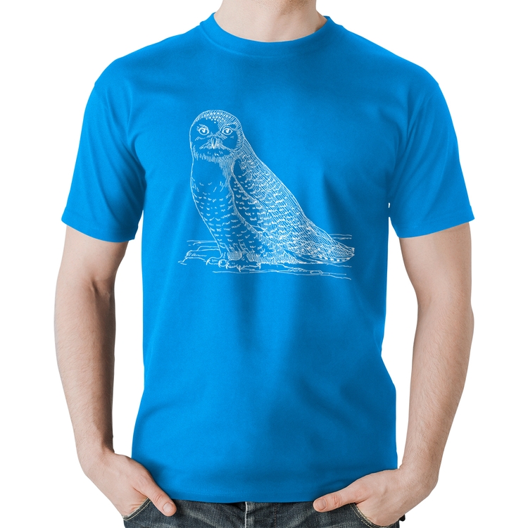 Camiseta Algodão Coruja Traços - Azul
