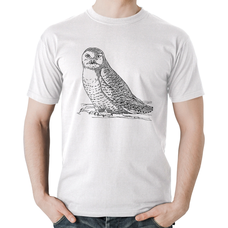 Camiseta Algodão Coruja Traços - Branca