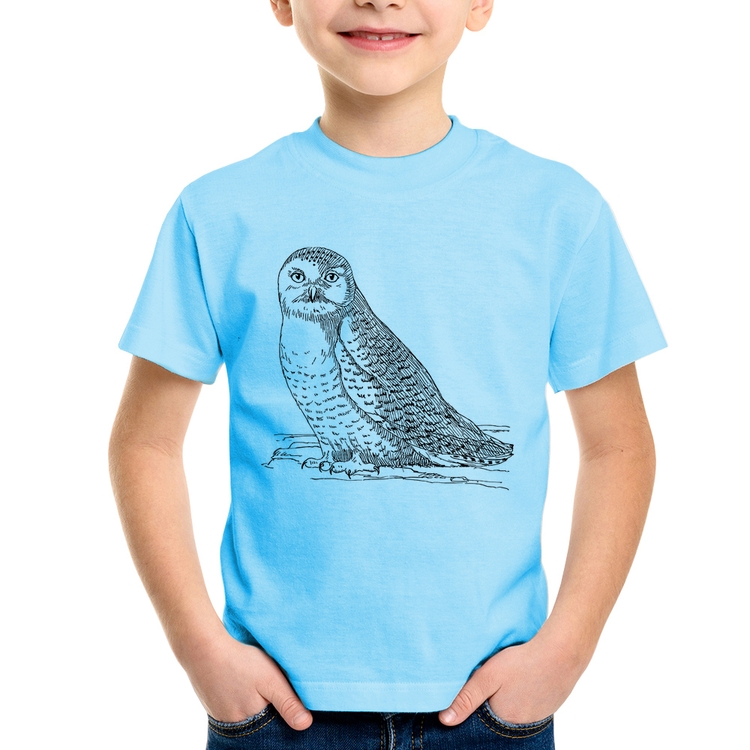 Camiseta Infantil Coruja Traços - Azul Bebê
