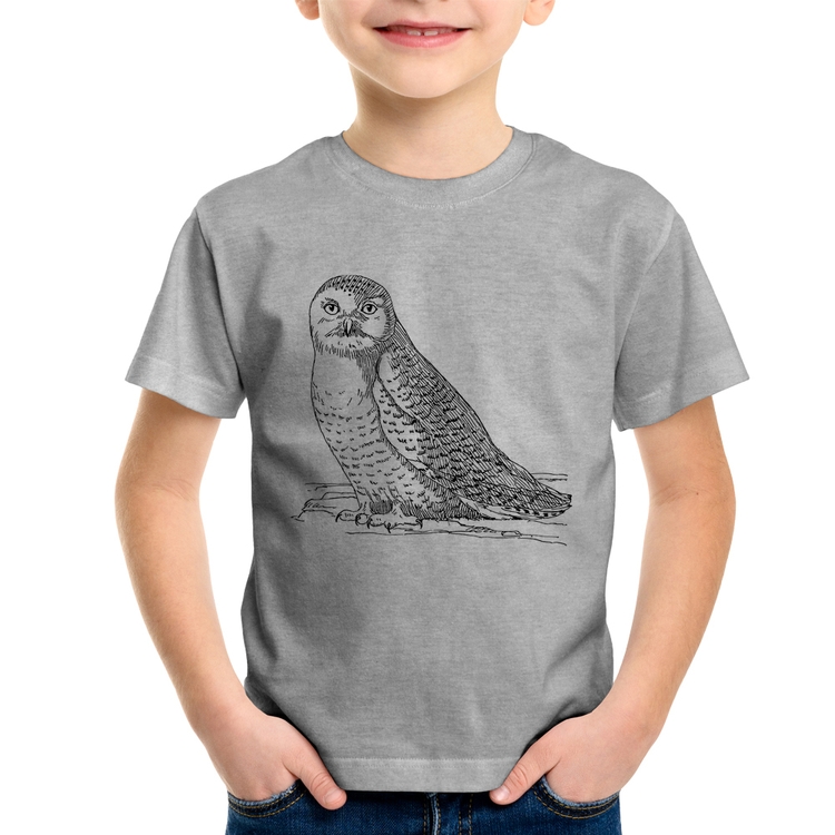 Camiseta Infantil Coruja Traços - Cinza