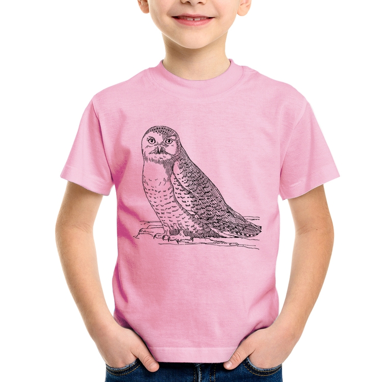 Camiseta Infantil Coruja Traços - Rosa Bebê