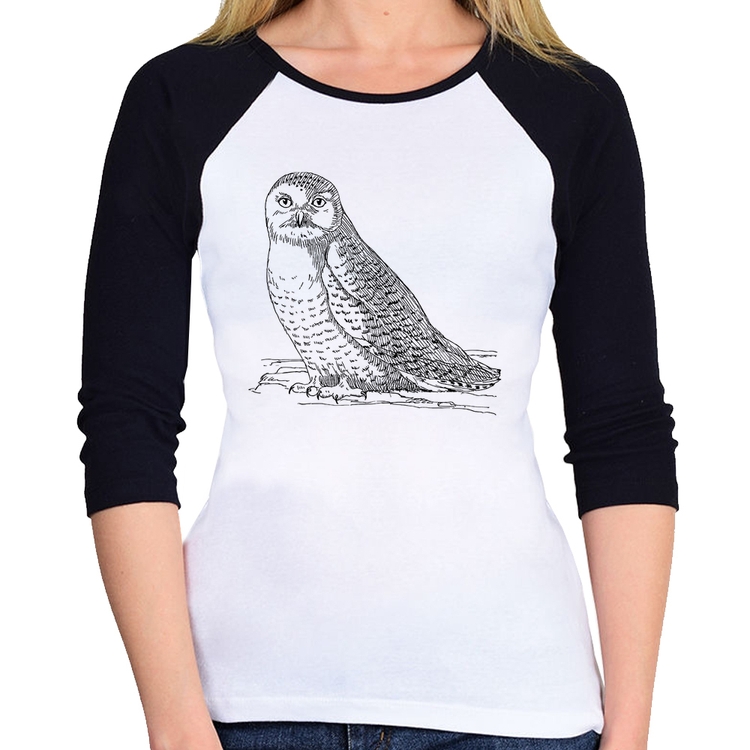 Baby Look Raglan Coruja Traços Manga 3/4