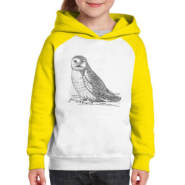 Moletom Infantil Coruja Traços - Branco/Amarelo