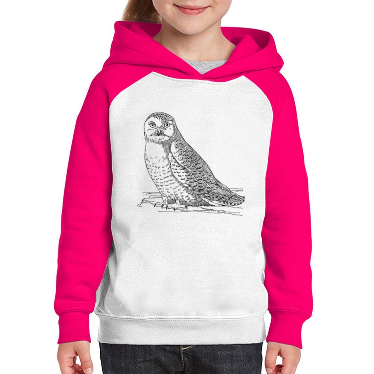 Moletom Infantil Coruja Traços - Branco/Rosa