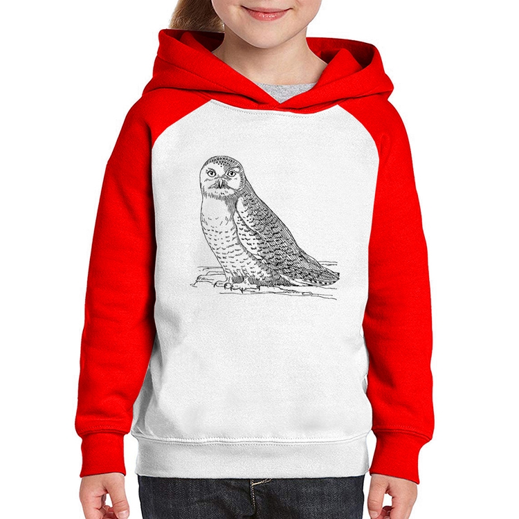 Moletom Infantil Coruja Traços - Branco/Vermelho
