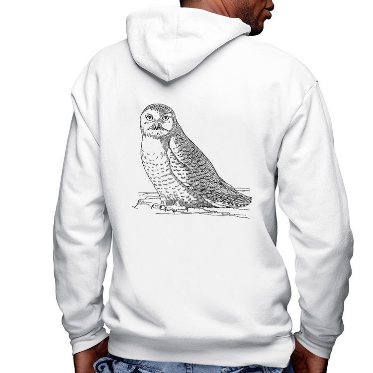 Blusa Moletom Coruja Traços Masculina com Capuz e Zíper - Branca