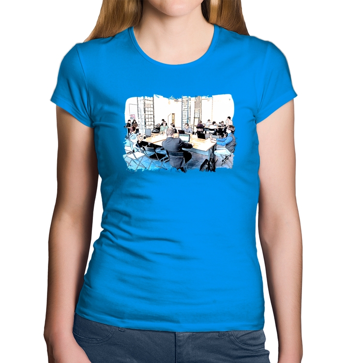 Baby Look Algodão Coworking - Azul