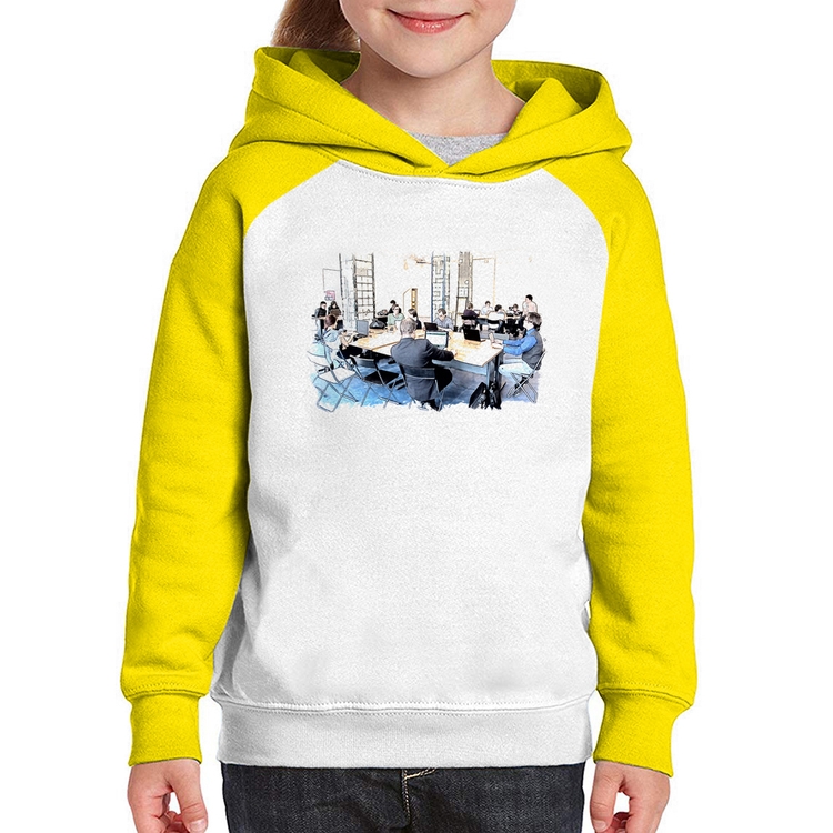 Moletom Infantil Coworking - Branco/Amarelo