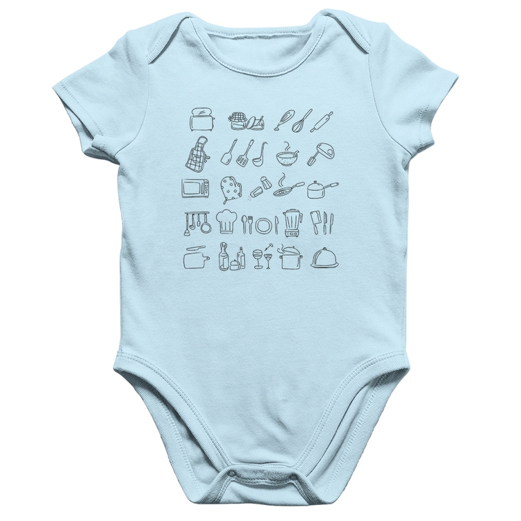 Body Bebê Algodão Cozinha Elementos - Azul Bebê
